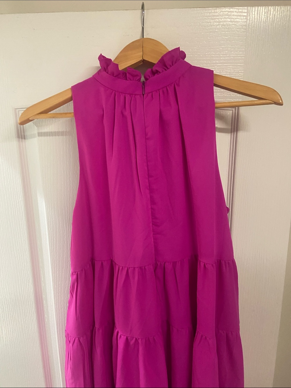 TCEC Hot Pink Sleeveless Ruffled High-Neck Tiered Mini Dress - Picture 5 of 8